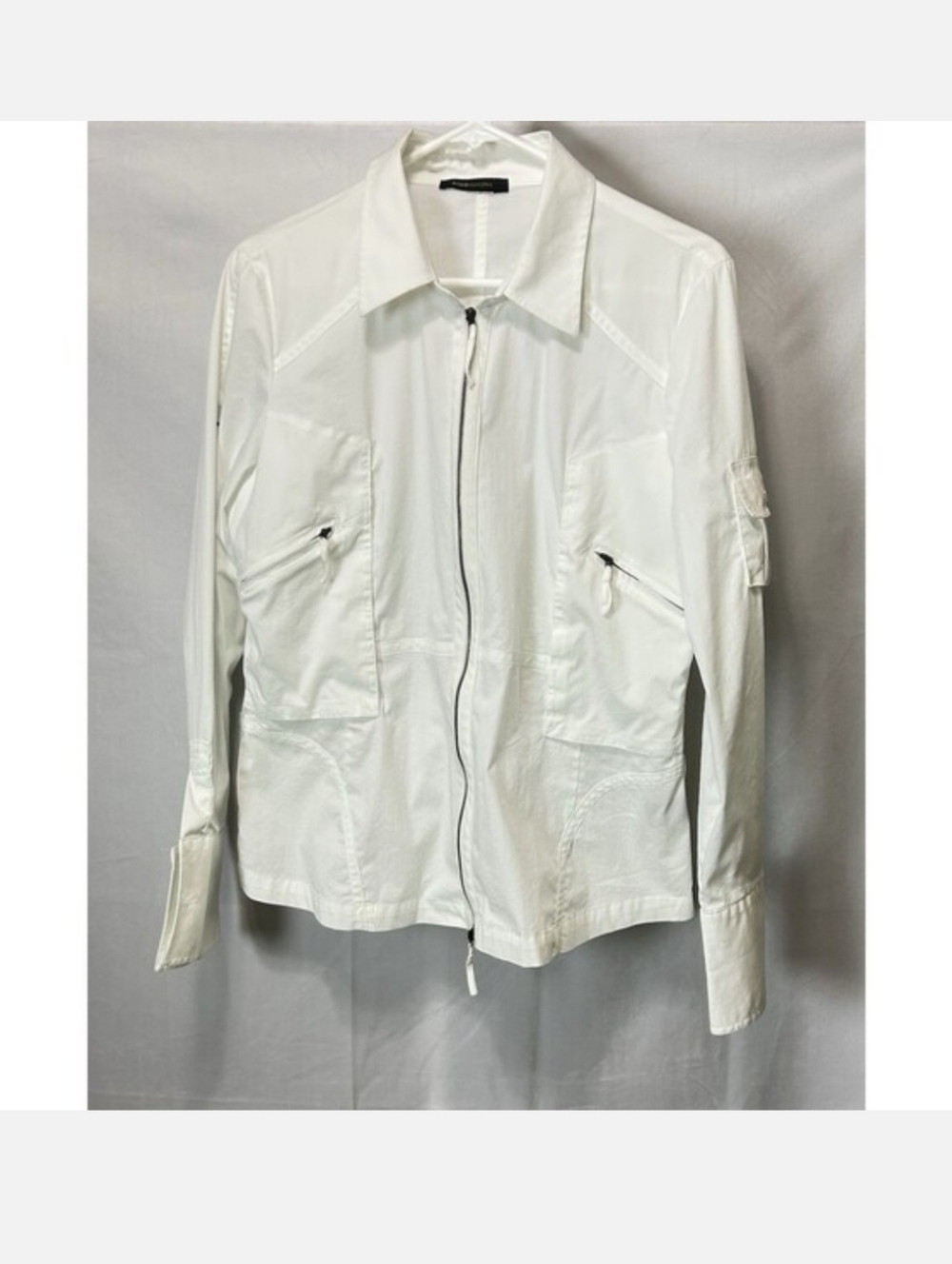 BCBGMAXAZRIA Mens Large White Long‎ Sleeve Zipped Shirt Jacket